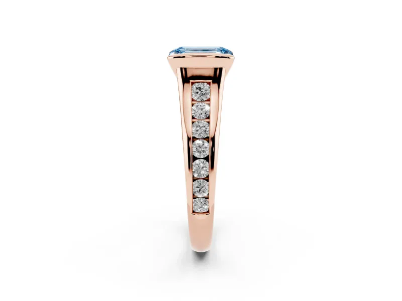 Emerald Cut Half Bezel Engagement Ring Setting for a Fancy Blue Lab-Grown Diamond | Rose Gold