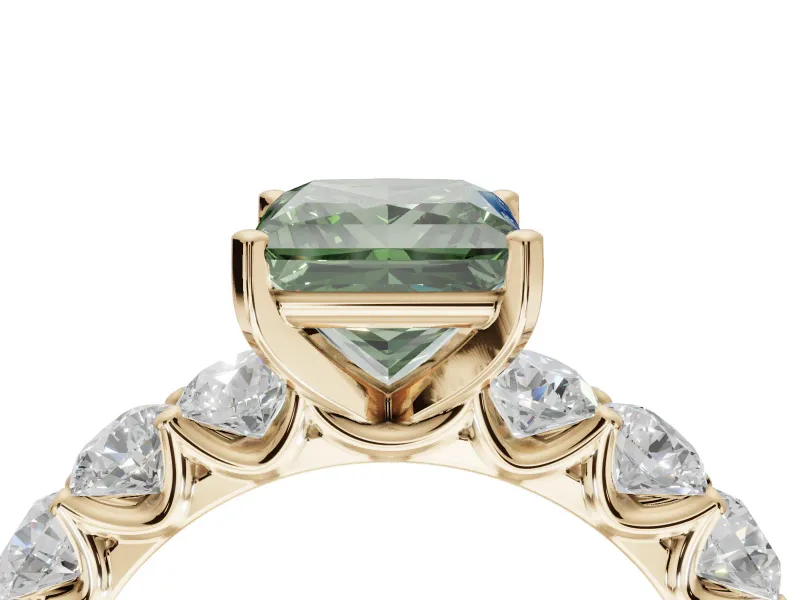 Princess Cut Engagement Ring Setting for a Fancy Green Lab-Grown Diamond | Yellow Gold - Design NV-24455