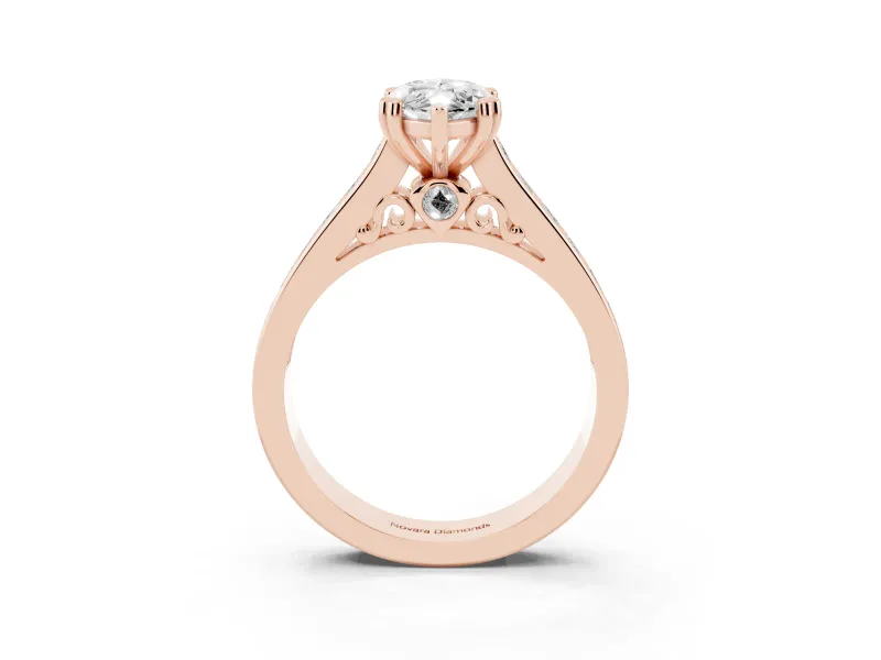 Marquise Cut Diamond Channel Set Solitaire Engagement Ring Set in Rose gold with Prong Setting