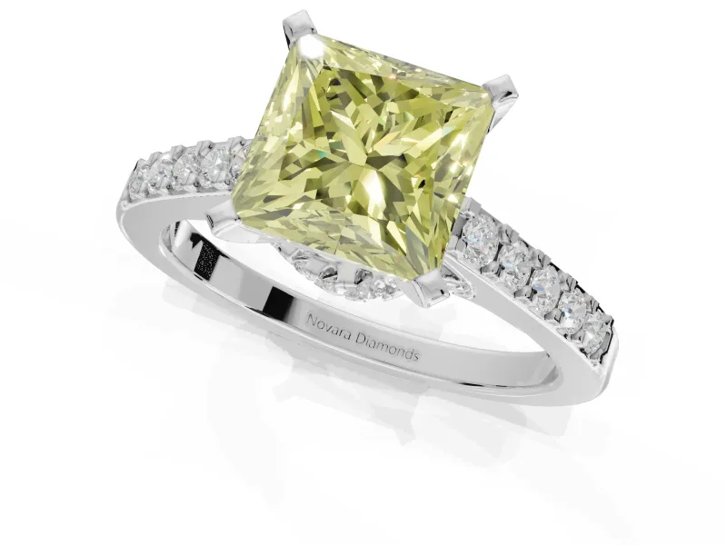 Princess Cut Pavé Engagement Ring Setting for a Fancy Yellow Lab-Grown Diamond | Crossover Gallery | Sterling Silver
