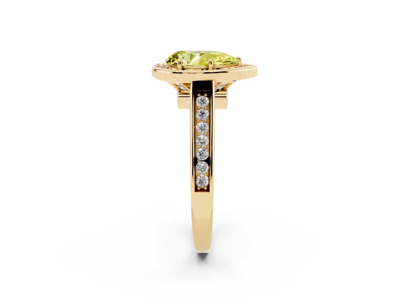Pear-Shaped Rimmed Halo Engagement Ring Setting for a Fancy Yellow Lab-Grown Diamond | Yellow Gold