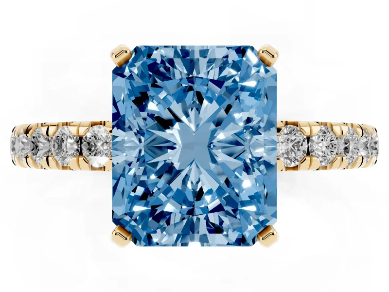 Radiant Cut Pavé Engagement Ring Setting for a Fancy Blue Lab-Grown Diamond | Yellow Gold