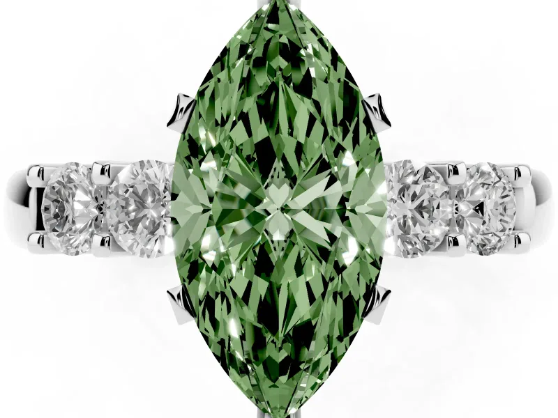 Fancy Green Marquise Cut Diamond Five-Stone Prong Set Engagement Ring Set in Platinum with Channel Band