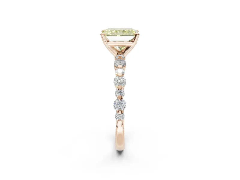 Radiant Cut Pavé Engagement Ring Setting for a Fancy Yellow Lab-Grown Diamond | Alternating Accents | Rose Gold