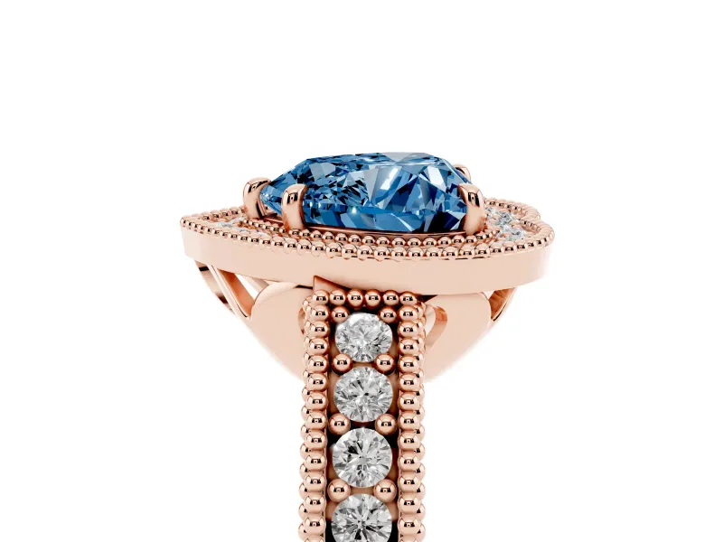 Heart-Shaped Halo Engagement Ring Setting for a Fancy Blue Lab-Grown Diamond | Rose Gold