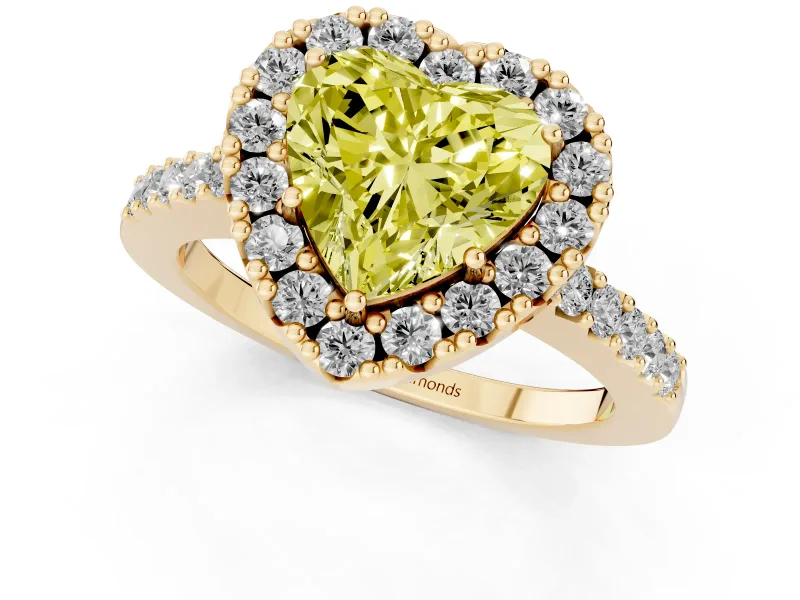 Heart-Shaped Halo Engagement Ring Setting for a Fancy Yellow Lab-Grown Diamond | Single Row Pavé Band | Yellow Gold