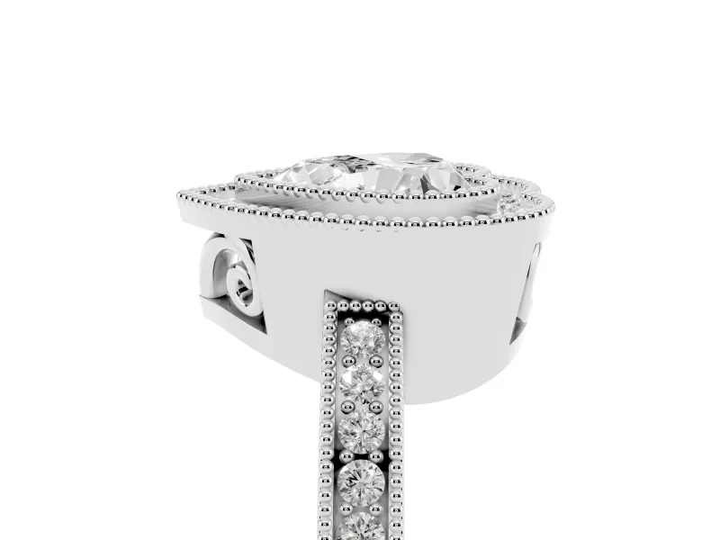 Heart Cut Diamond Halo Ring Set in Platinum with Pavé Band and Milgrain-Edged Prongs