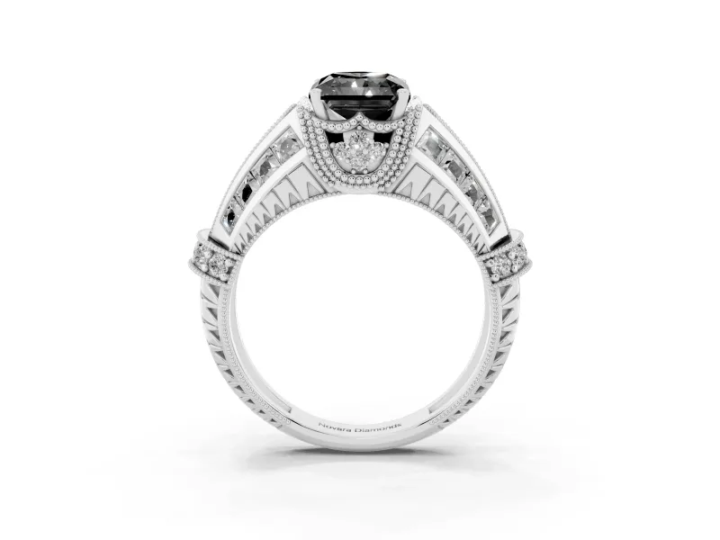 Radiant Cut Vintage Milgrain Engagement Ring Setting for a Black Center | Hidden Halo | Platinum