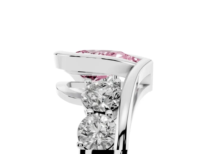 Fancy Pink Pear Cut Diamond Bezel Bypass Ring Set in Platinum with Round Accents