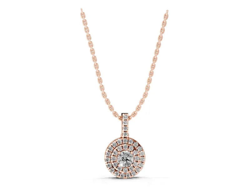 Round Lab-Grown Diamond Pavé Cluster Pendant Necklace | Stone-Set Bail | Rose Gold