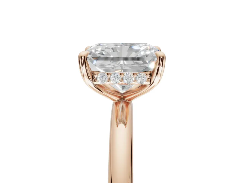 Radiant Cut Hidden Halo Engagement Ring Setting | Thin Plain Band | Rose Gold