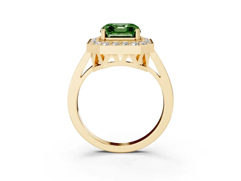 Asscher Cut Halo Engagement Ring Setting for a Fancy Green Lab-Grown Diamond | Polished Halo Rim | Yellow Gold