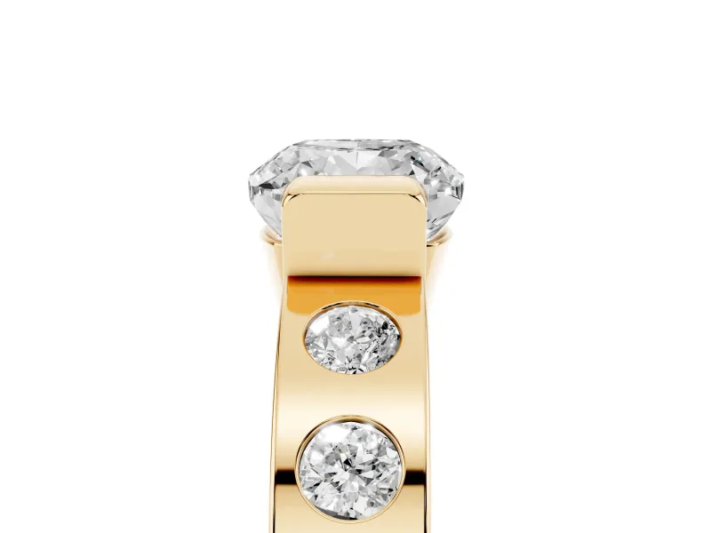 Cushion Cut Tension Style Engagement Ring Setting | Flush Set Accents | Yellow Gold