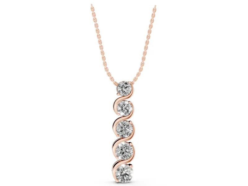 Round Lab-Grown Diamond Graduated Swirl Drop Pendant Necklace | S-Curve Ribbon | Rose Gold