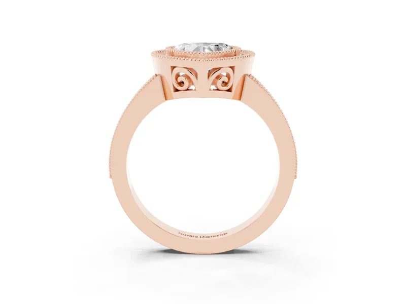 Heart Cut Diamond Round Halo Ring Set in Rose gold with Pavé Band