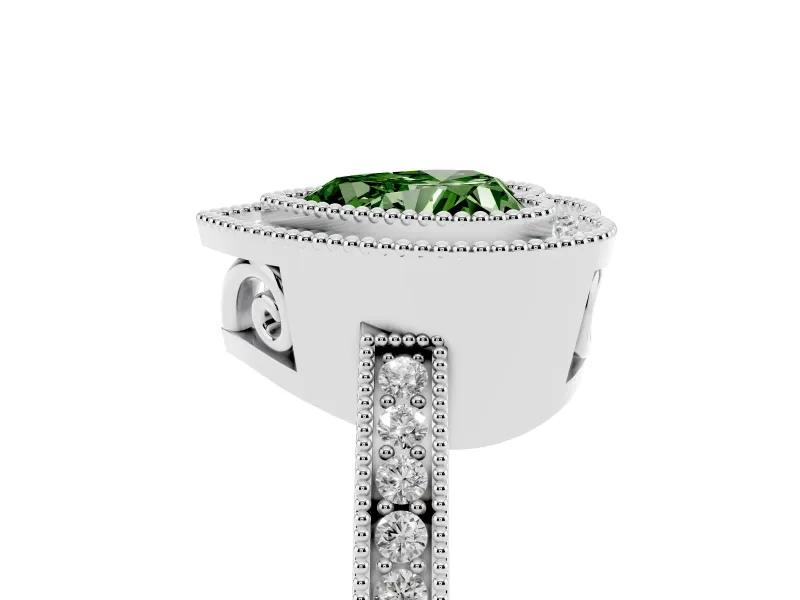 Heart-Shaped Milgrain Halo Engagement Ring Setting for a Fancy Green Lab-Grown Diamond | White Gold