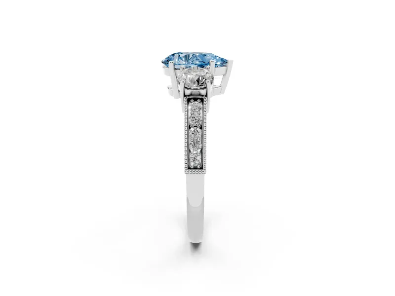 Pear-Shaped Three Stone Engagement Ring Setting for a Fancy Blue Lab-Grown Diamond | Graduated Pave Band | Platinum