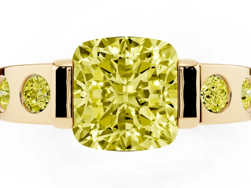 Cushion Cut Tension Style Engagement Ring Setting for a Fancy Yellow Lab-Grown Diamond | Yellow Gold