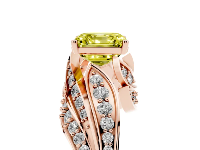 Asscher Cut Bypass Hidden Halo Engagement Ring Setting for a Fancy Yellow Lab-Grown Diamond | Graduated Pavé | Rose Gold