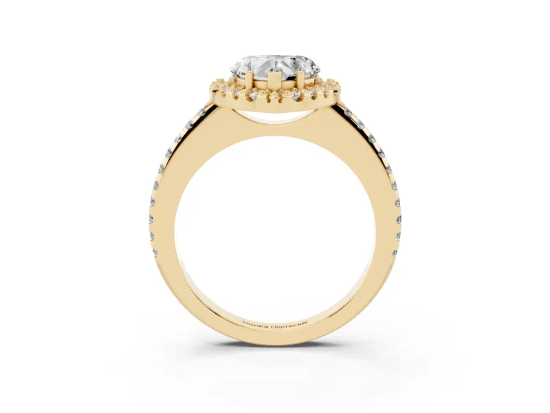 Heart-Shaped Pave Halo Engagement Ring Setting | Pave Band | Yellow Gold
