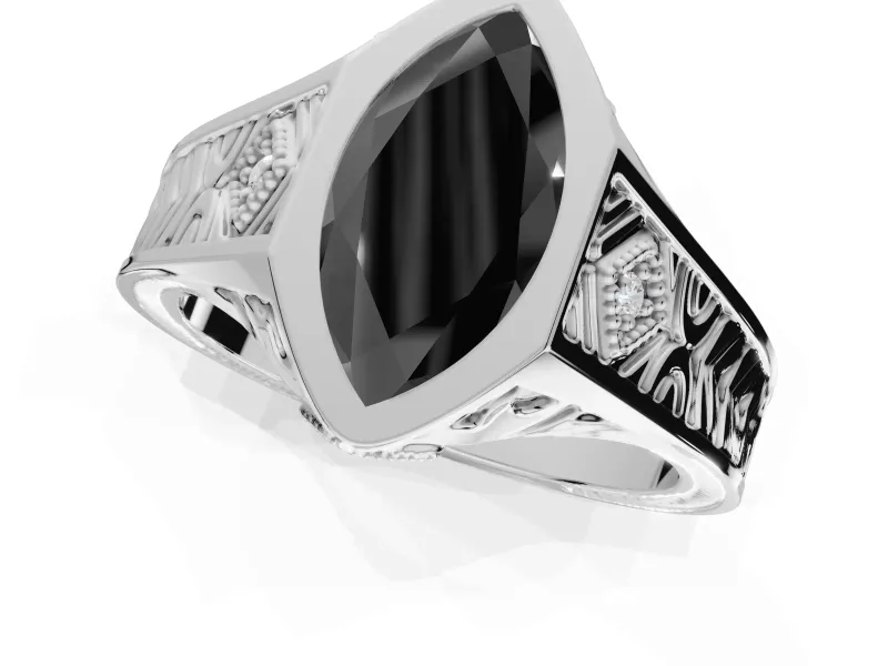 Marquise Vintage Bezel Engagement Ring Setting for a Black Center | Engraved Band | Sterling Silver