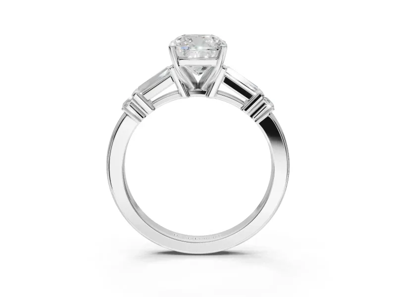 Cushion Cut Tapered Baguette Engagement Ring Setting | Bar Set Sides | Sterling Silver