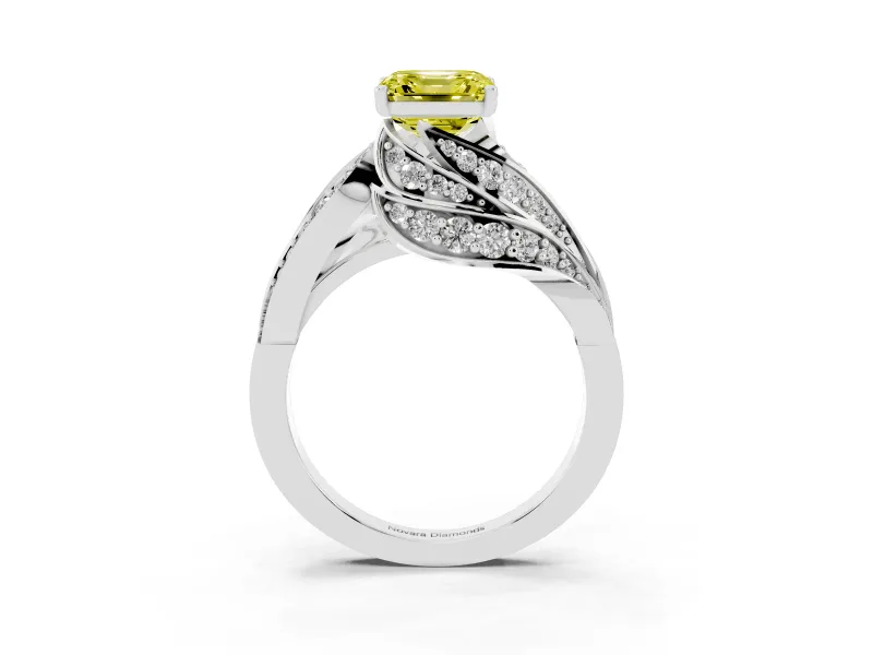 Asscher Cut Bypass Hidden Halo Engagement Ring Setting for a Fancy Yellow Lab-Grown Diamond | Graduated Pavé | Platinum