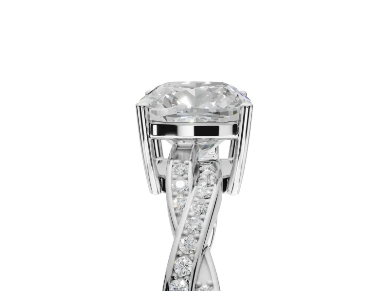 Cushion Cut Twisted Pavé Solitaire Engagement Ring Setting | Open Basket | White Gold