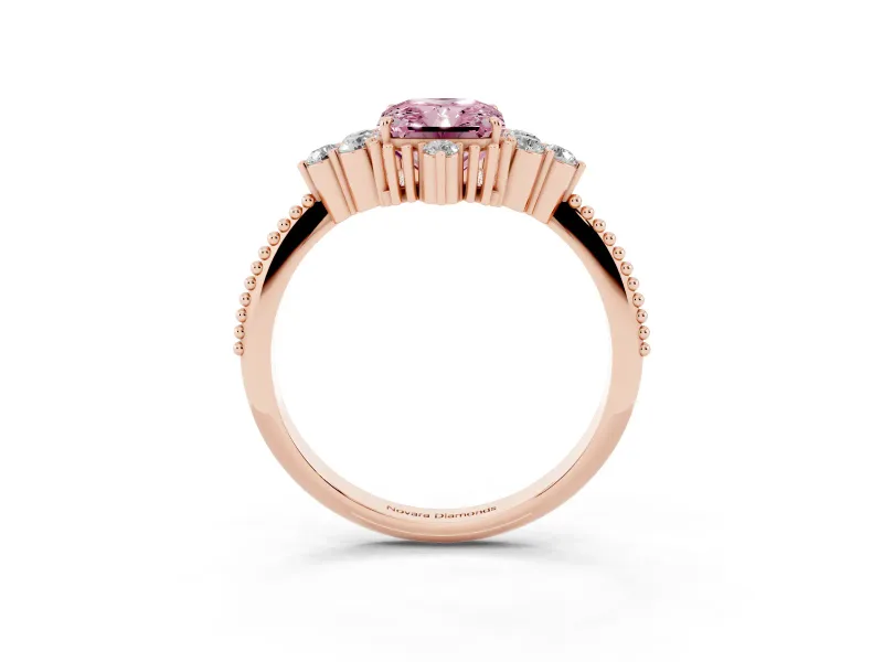 Radiant Cut Cluster Engagement Ring Setting for a Fancy Pink Lab-Grown Diamond | Rose Gold
