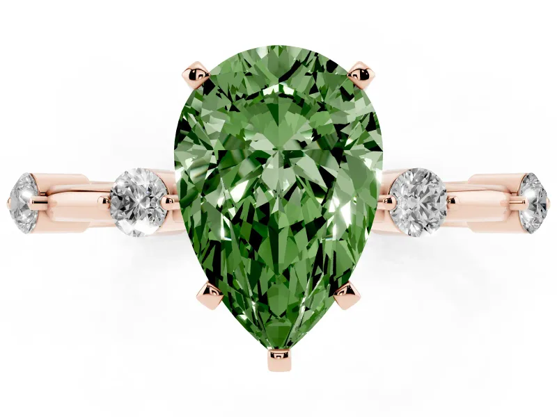 Pear-Shaped Bar Set Engagement Ring Setting for a Fancy Green Lab-Grown Diamond | Rose Gold