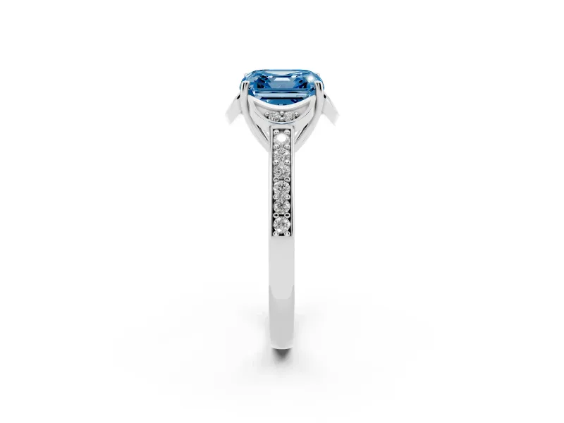 Asscher Cut Floral Pavé Engagement Ring Setting for a Fancy Blue Lab-Grown Diamond | Platinum