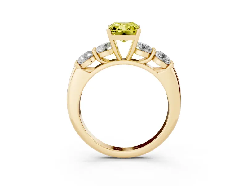 Radiant Cut Five Stone Engagement Ring Setting for a Fancy Yellow Lab-Grown Diamond | Plain Band | Yellow Gold