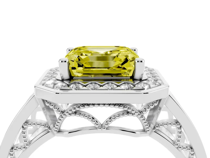 Asscher Cut Halo Engagement Ring Setting for a Fancy Yellow Lab-Grown Diamond | Split Shank | Sterling Silver