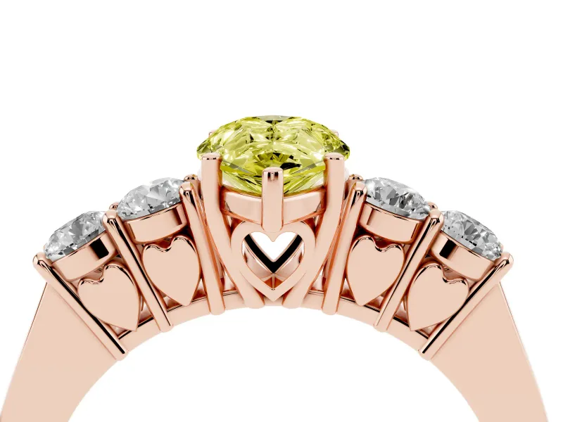 Pear-Shaped 5 Stone Engagement Ring Setting for a Fancy Yellow Lab-Grown Diamond | Rose Gold