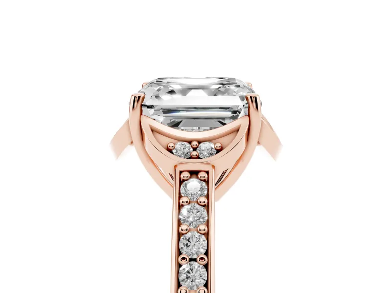 Asscher Cut Floral Pavé Engagement Ring Setting | Petal Accents | Rose Gold