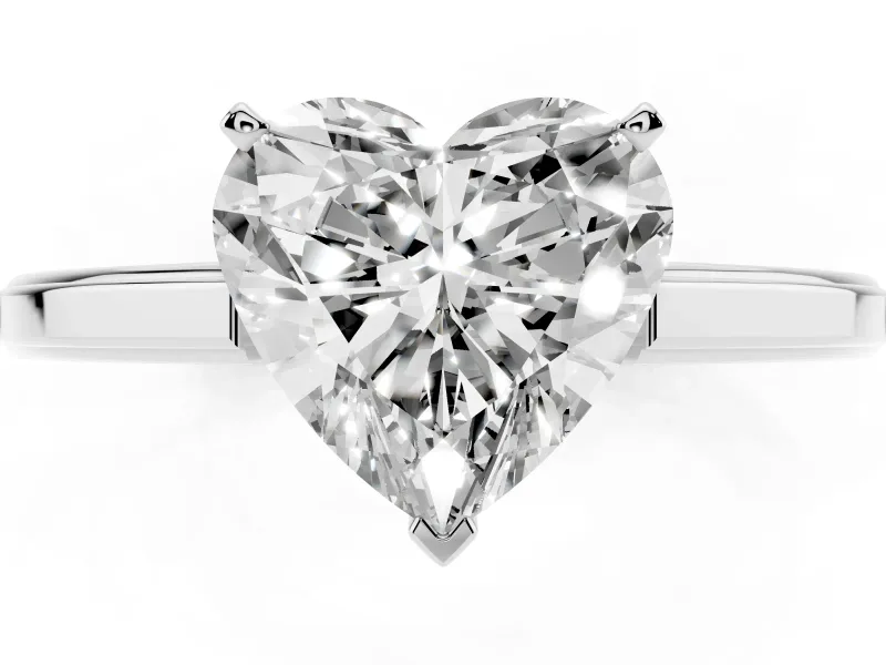 Heart Cut Diamond Solitaire Ring Set in Silver with Prong Setting and Classic Band