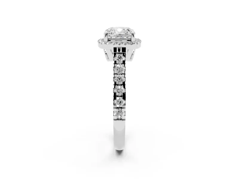 Cushion Cut Halo Engagement Ring Setting | Shared Prong Shoulders | White Gold