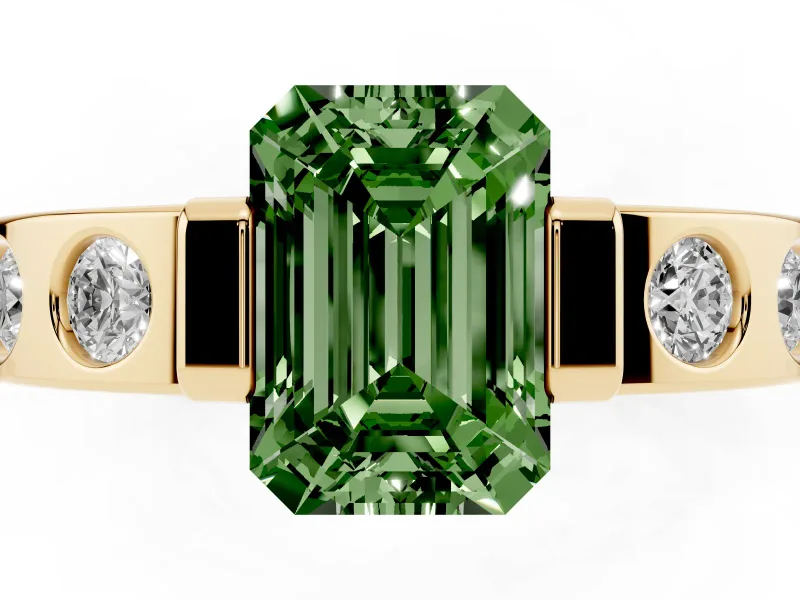 Emerald Cut Tension Style Engagement Ring Setting for a Fancy Green Lab-Grown Diamond | Yellow Gold