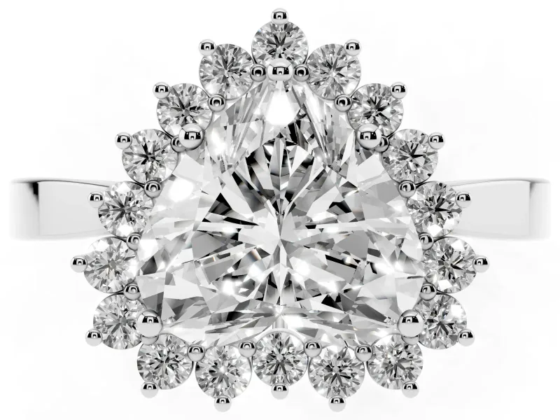 Heart Cut Diamond Halo Ring Set in Platinum with Round Halo and Smooth Solitaire Band