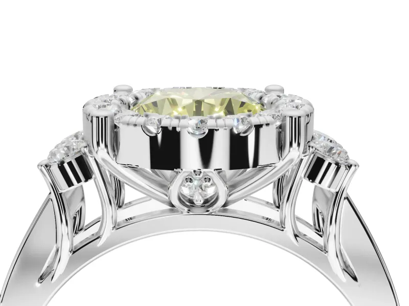 Round Halo Engagement Ring Setting for a Fancy Yellow Lab-Grown Diamond | Graduated Channel Band | Sterling Silver