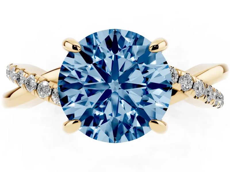 Round Twist Engagement Ring Setting for a Fancy Blue Lab-Grown Diamond | Yellow Gold