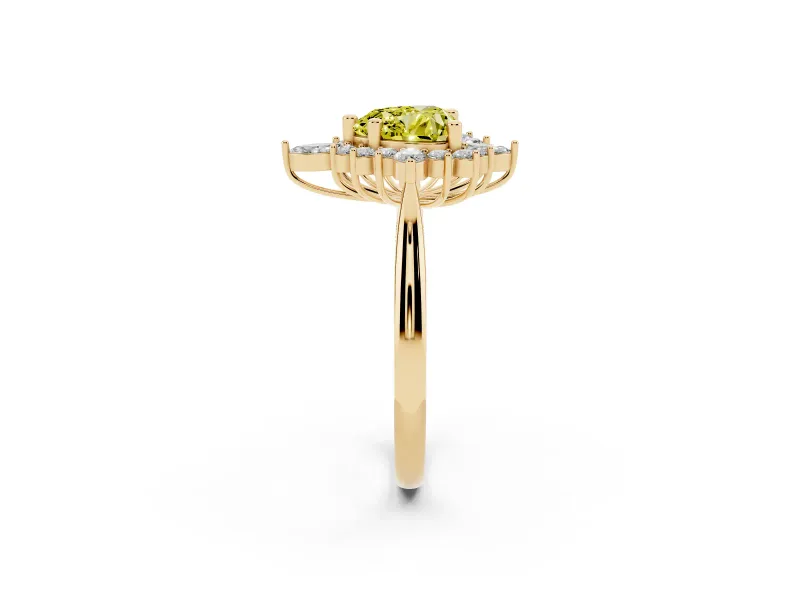 Fancy Yellow Heart Cut Diamond Cluster Halo Ring Set in Yellow gold with Marquise and Round Accents