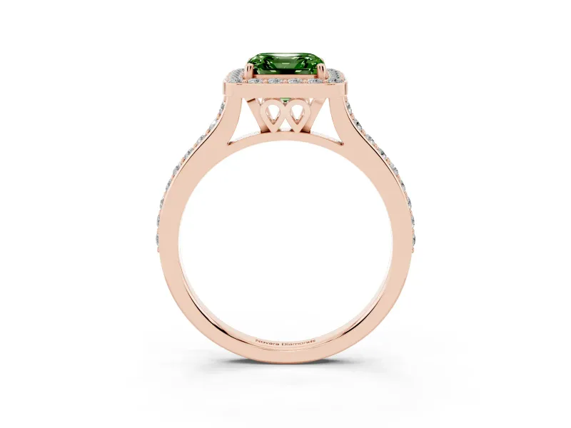 Asscher Cut Halo Engagement Ring Setting for a Fancy Green Lab-Grown Diamond | Rose Gold - Design NV-24729