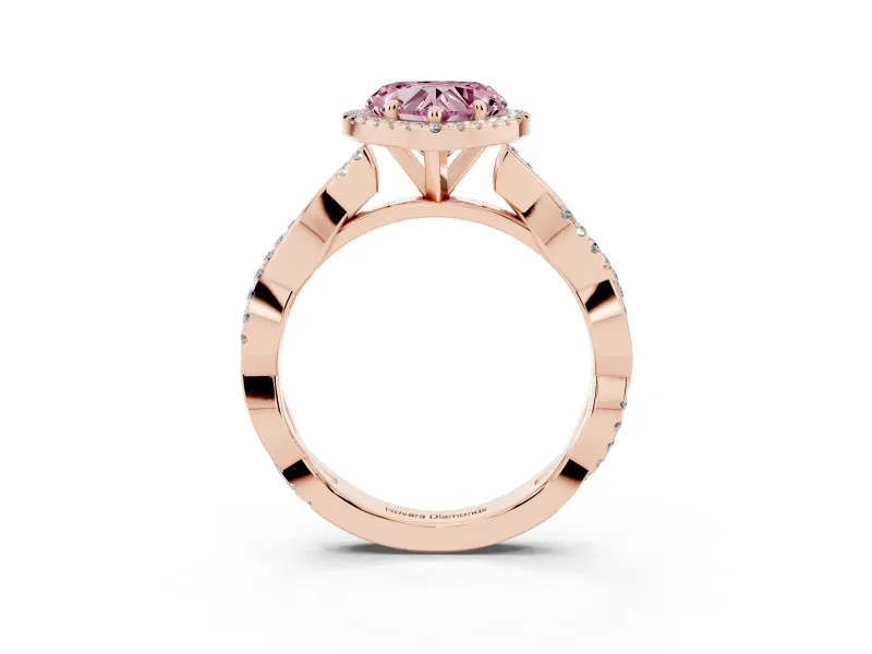 Heart-Shaped Twisted Halo Engagement Ring Setting for a Fancy Pink Lab-Grown Diamond | Rose Gold
