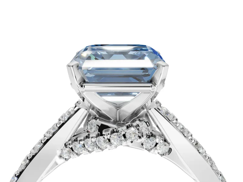Asscher Cut Pavé Solitaire Engagement Ring Setting for a Fancy Blue Lab-Grown Diamond | Crossover Gallery | Platinum