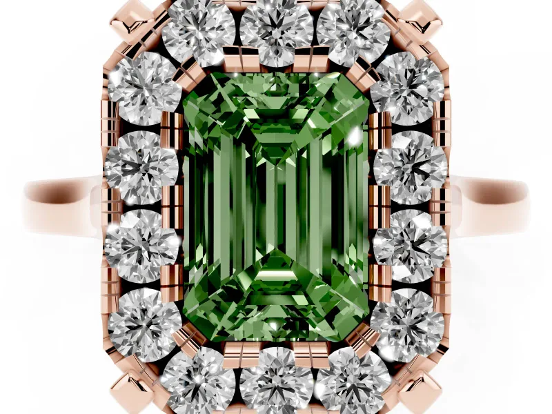 Emerald Cut Claw Corner Halo Engagement Ring Setting for a Fancy Green Lab-Grown Diamond | Slim Plain Band | Rose Gold