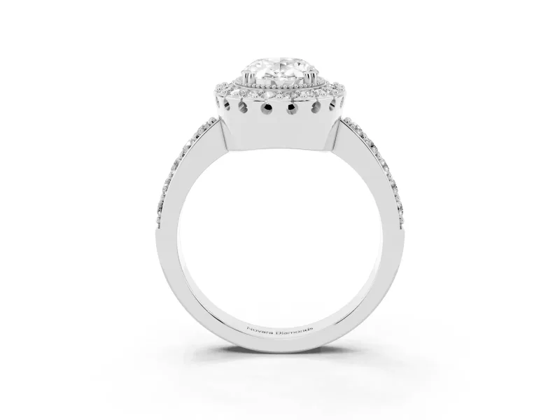 Oval Cut Diamond Halo Ring Set in Platinum with Pavé Shank and Prong Setting