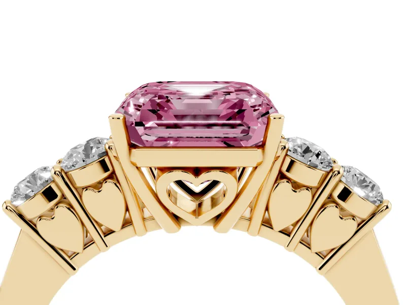 Asscher Cut 5 Stone Engagement Ring Setting for a Fancy Pink Lab-Grown Diamond | Yellow Gold
