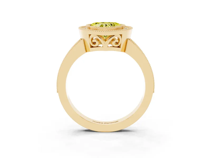 Heart-Shaped Milgrain Halo Engagement Ring Setting for a Fancy Yellow Lab-Grown Diamond | Pavé Band | Yellow Gold