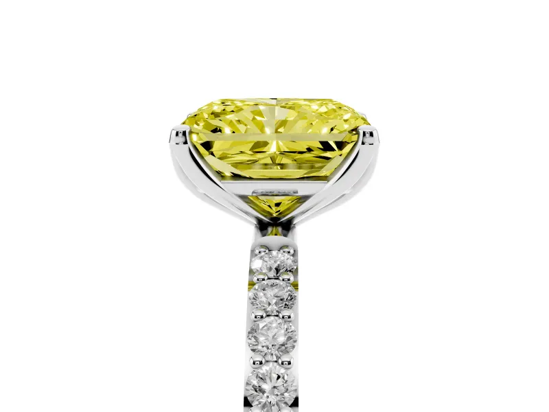 Radiant Cut Pave Solitaire Engagement Ring Setting for a Fancy Yellow Lab-Grown Diamond | Slim Band | Sterling Silver
